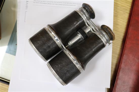 A pair of leather cased binoculars